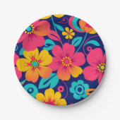 明るくレトロはっきりしたの花 – ドーパミンスタイル ペーパープレート (正面)