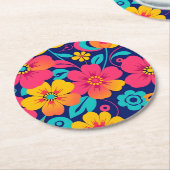 明るくレトロはっきりしたの花 – ドーパミンスタイル ラウンドペーパーコースター (アングル)