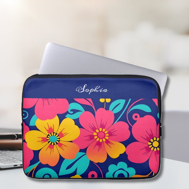 明るくレトロはっきりしたの花 – ドーパミンスタイル ラップトップスリーブ (Bright and Bold Retro Flowers-Dopamine Style Laptop Sleeve)
