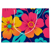 明るくレトロはっきりしたの花 – ドーパミンスタイル ラージペーパーバッグ (正面)