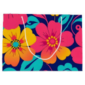 明るくレトロはっきりしたの花 – ドーパミンスタイル ラージペーパーバッグ (裏面)