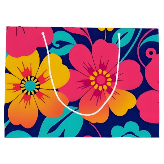 明るくレトロはっきりしたの花 – ドーパミンスタイル ラージペーパーバッグ (裏面)