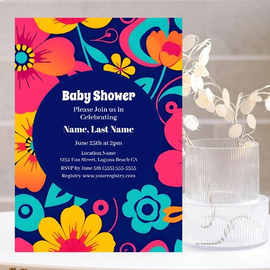 明るくレトロはっきりしたの花 – ドーパミンスタイル 招待状