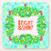 明るく光沢のあるリース スクエアペーパーコースター (正面)