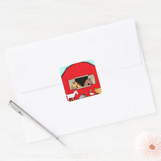 明るく可愛い納屋周囲の庭ファーミヤードアニマルスタンプ スクエアシール (封筒)