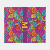 明るく宝石色カラフルのトーン渦巻形の波パターン フリースブランケット (正面(横))