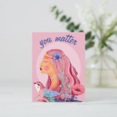 明るく幸せなヨーロッパフォークアートウーマン ポストカード (スタンド正面)