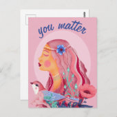 明るく幸せなヨーロッパフォークアートウーマン ポストカード (正面/裏面)