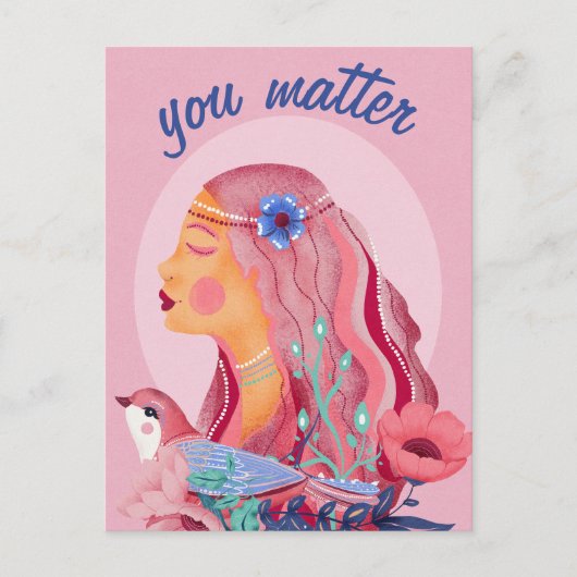 明るく幸せなヨーロッパフォークアートウーマン ポストカード (正面)