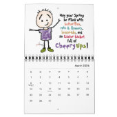 明るく幸せな勇気付けられる、漫画のステックマン カレンダー (3月 2026)