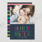 明るく幸せな新年の編集可能なカラーカード シーズンカード (正面/裏面)