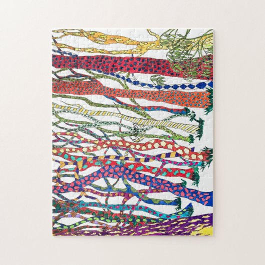 明るく幸せな熱狂する森林水色 ジグソーパズル (縦)