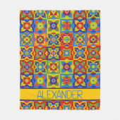 明るく幾何カラフルタイルパーソナライズされた フリースブランケット (正面)