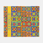 明るく幾何カラフルタイルパーソナライズされた フリースブランケット (正面(横))