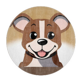 明るく微笑むハッピーブラウンの子犬 カッティングボード