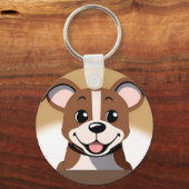 明るく微笑むハッピーブラウンの子犬 キーホルダー (正面)