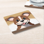 明るく微笑むハッピーブラウンの子犬 スクエアペーパーコースター (アングル)