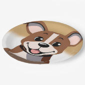 明るく微笑むハッピーブラウンの子犬 ペーパープレート (アングル)
