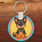 明るく微笑む愛らしい漫画犬 キーホルダー (裏面)