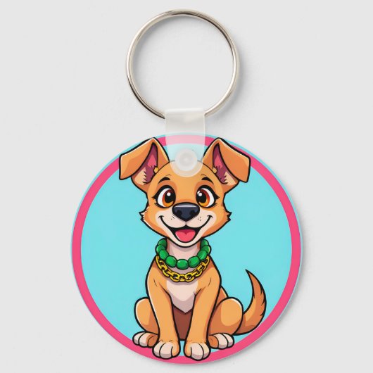 明るく微笑む愛らしい漫画犬 キーホルダー (正面)