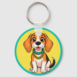 明るく微笑む愛らしい漫画犬 キーホルダー