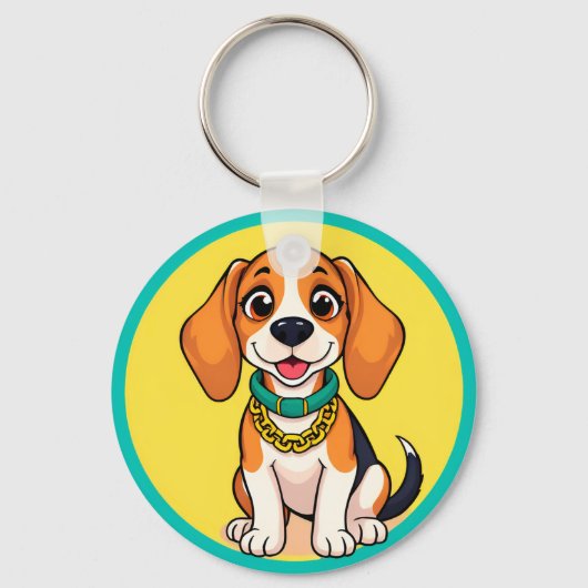 明るく微笑む愛らしい漫画犬 キーホルダー (正面)