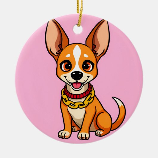 明るく微笑む愛らしい漫画犬 セラミックオーナメント (正面)