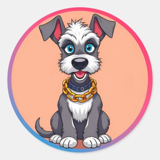 明るく微笑む愛らしい漫画犬 ラウンドシール (正面)