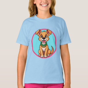 明るく微笑む愛らしい漫画犬 Tシャツ
