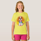 明るく微笑む愛らしい漫画犬 Tシャツ (正面フル)
