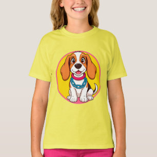 明るく微笑む愛らしい漫画犬 Tシャツ