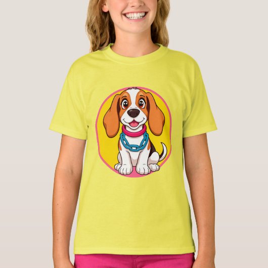 明るく微笑む愛らしい漫画犬 Tシャツ (正面)