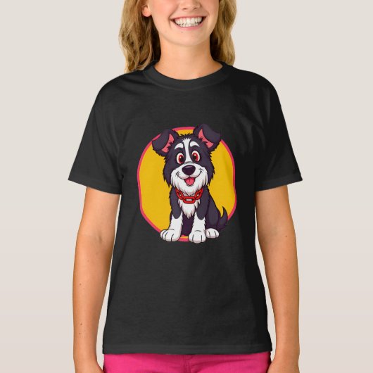 明るく微笑む愛らしい漫画犬 Tシャツ (正面)