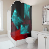 明るく抽象的なティール(緑がかった色)および赤 シャワーカーテン (インサイチュ)