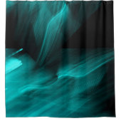 明るく抽象的なティール（緑がかった色） シャワーカーテン (正面)