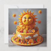 明るく日当たりの良い太陽をテーマにした飾お誕生日ケーキ カード (正面)
