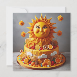 明るく日当たりの良い太陽をテーマにした飾お誕生日ケーキ カード