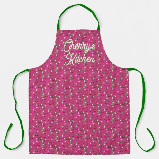 明るく明るいさくらんぼオールオーバープリントエプロン エプロン (正面)