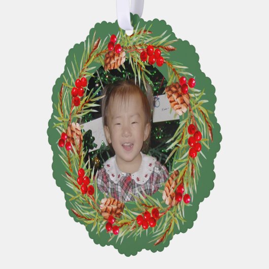 明るく明るいリース – あなたの写真 オーナメントカード (左)