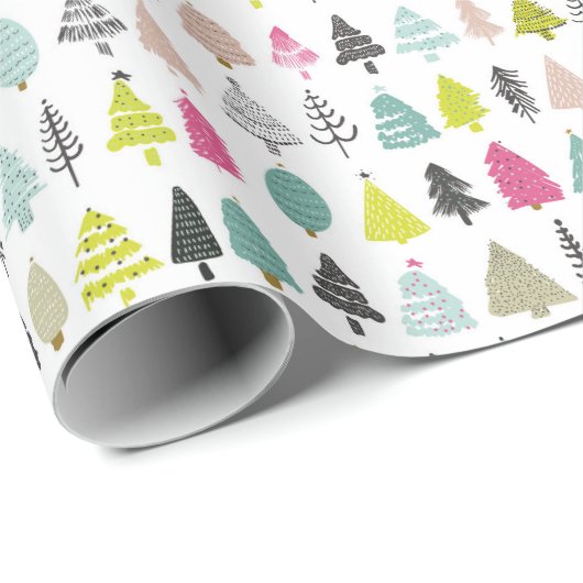明るく明るい手で描かれたクリスマスツリー ラッピングペーパー (ロールコーナー)