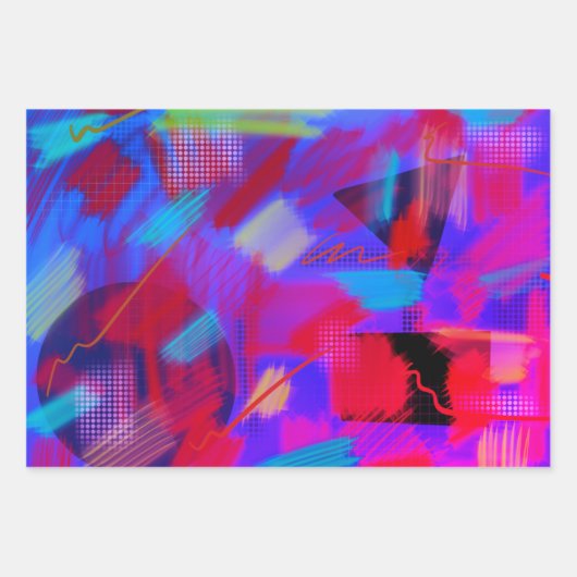 明るく明るい抽象芸術デジタルアート3色 ラッピングペーパーシート (正面)