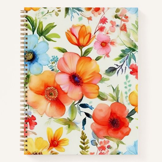 明るく明るい水の色ポピーフローラ手帳 ノートブック (正面)