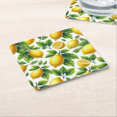 明るく明るい熱モダンっぽいレモン スクエアペーパーコースター (アングル)