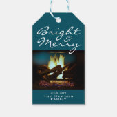 明るく暖炉メリー火クリスマスフォト ギフトタグ (正面)