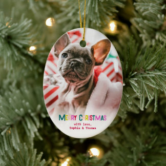 明るく楽しいクリスマスの写真 セラミックオーナメント