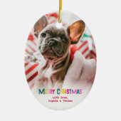 明るく楽しいクリスマスの写真 セラミックオーナメント (正面)