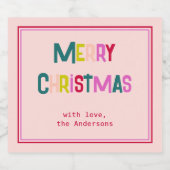 明るく楽しいメリークリスマス赤面ピンク スパークリングワインラベル (シングルラベル)