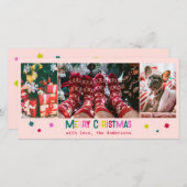 明るく楽しいメリークリスマス3フォト赤面ピンク シーズンカード (正面/裏面)