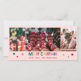 明るく楽しいメリークリスマス3フォト赤面ピンク シーズンカード