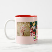 明るく楽しいメリークリスマス4フォト赤面ピンク ツートーンマグカップ (左)